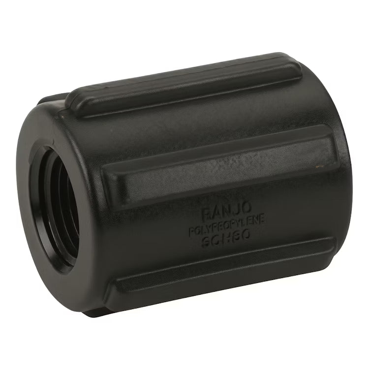 3/4" FNPT Banjo® Black Fiberglass-Reinforced Polypropylene Pipe Coupling