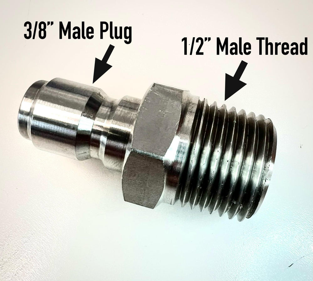 3/8 Plug x 1/2 Thread Stainless Steel Fitting