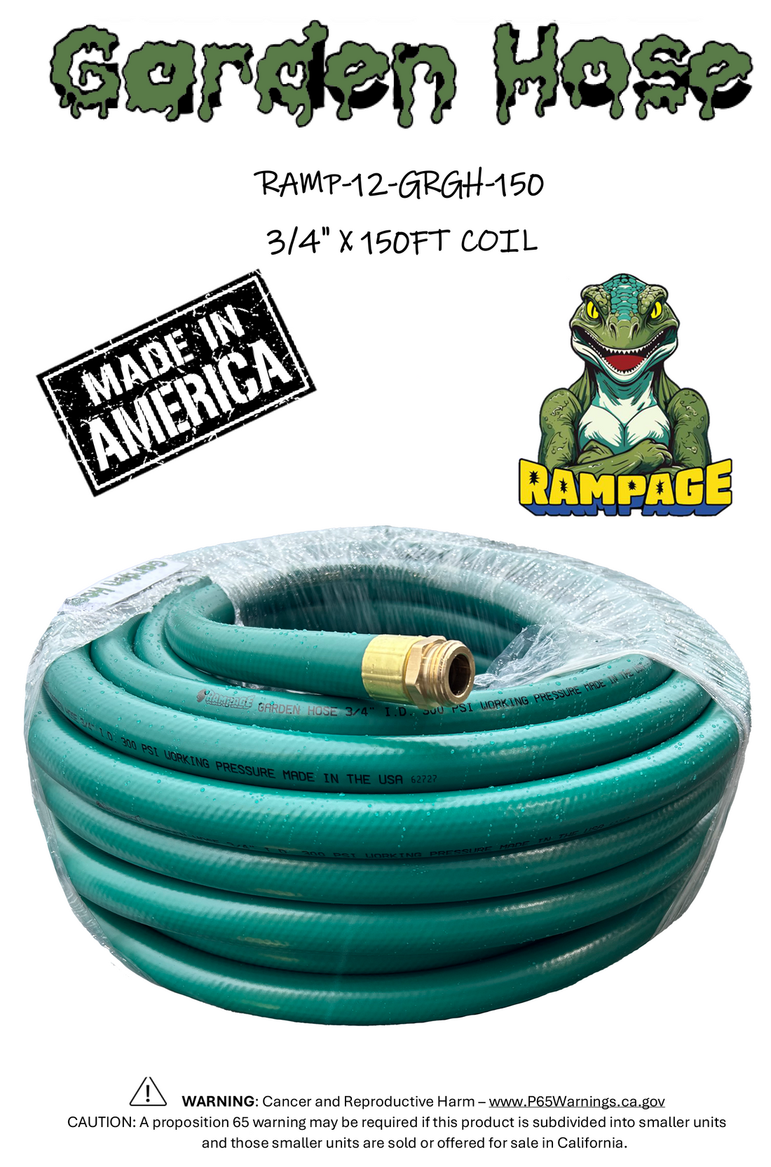 Rampage 3/4" Green Garden Hose 150ft