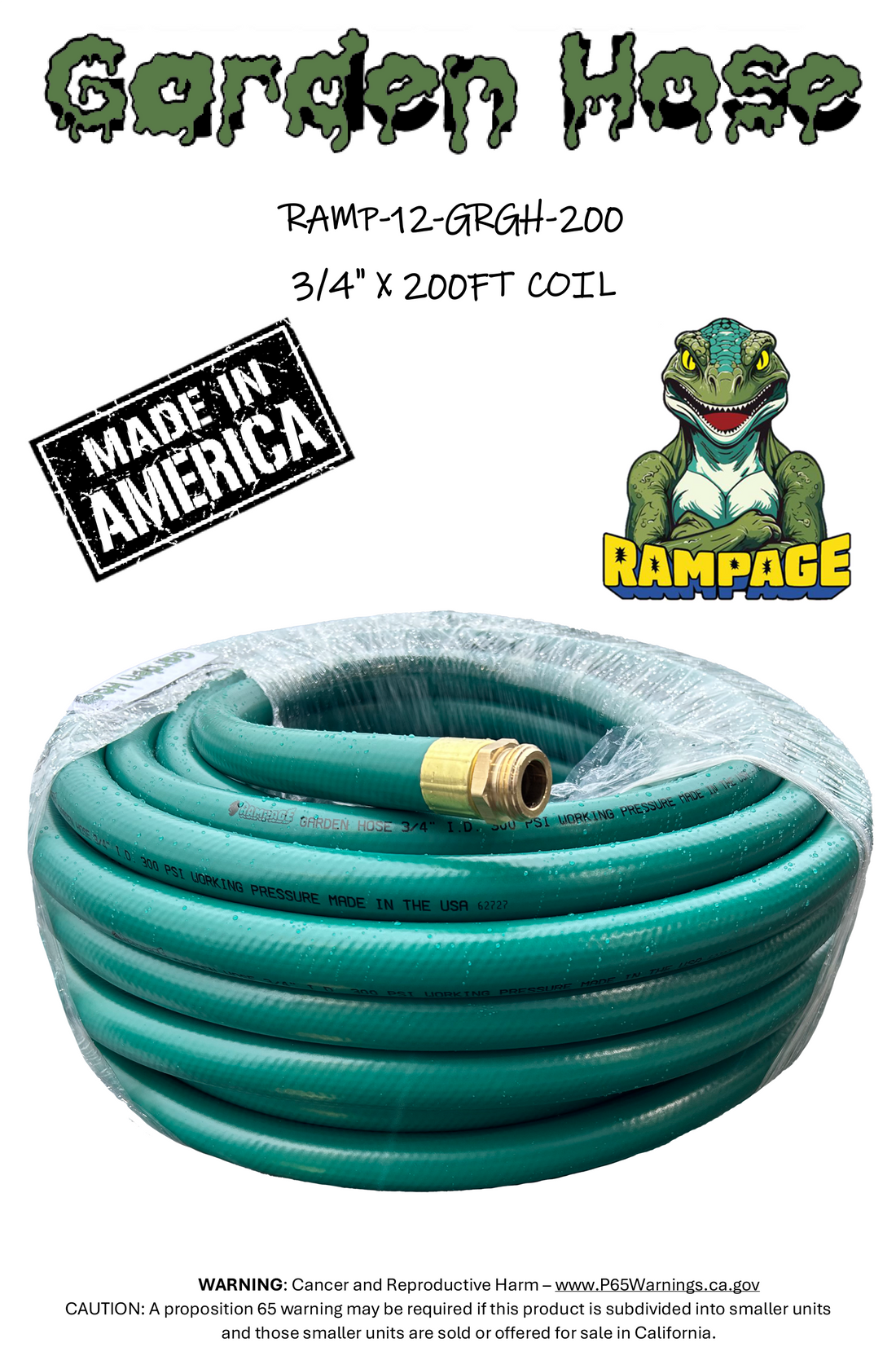 Rampage 3/4" Green Garden Hose 200ft