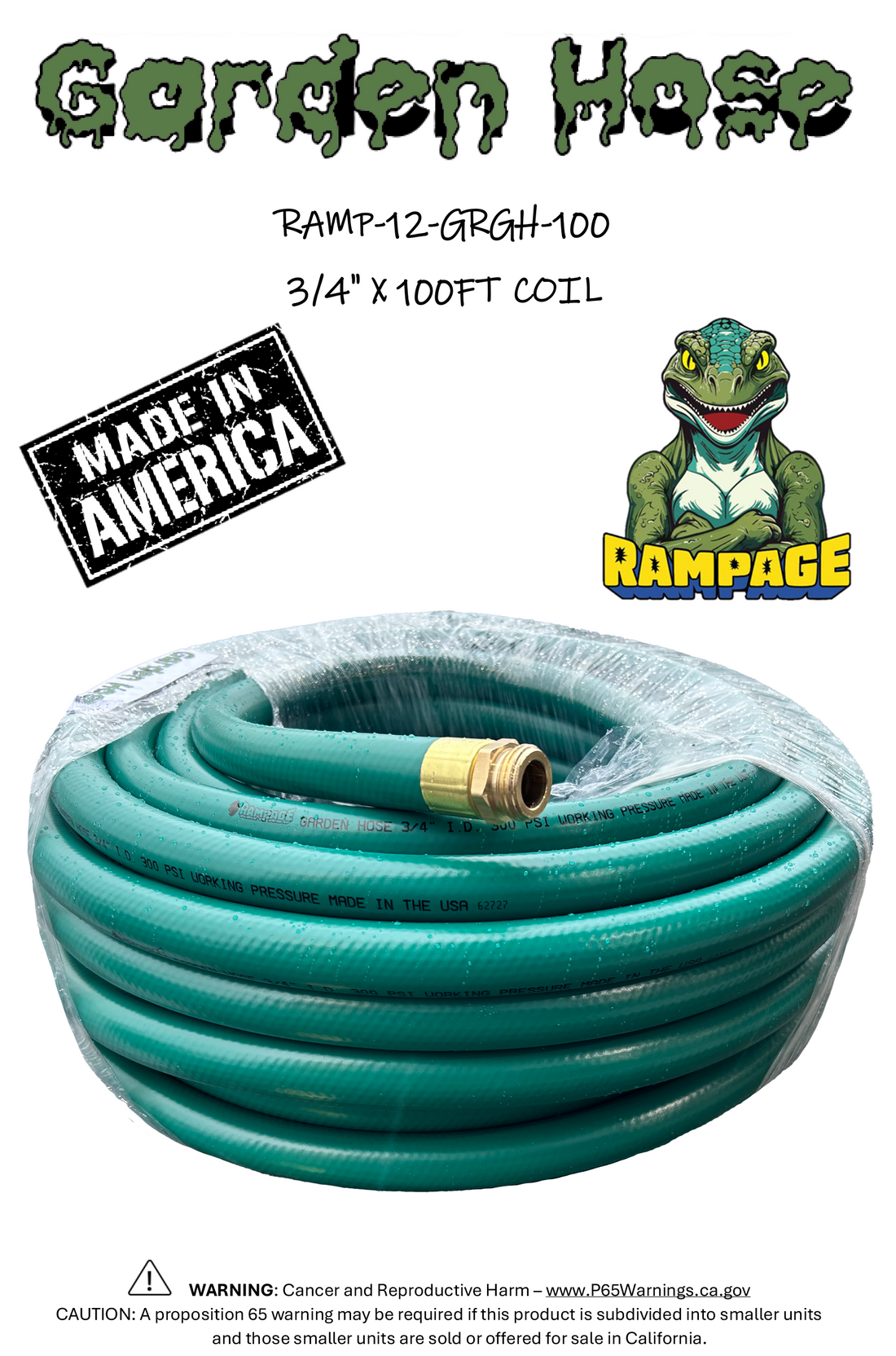 Rampage 3/4" Green Garden Hose 100ft