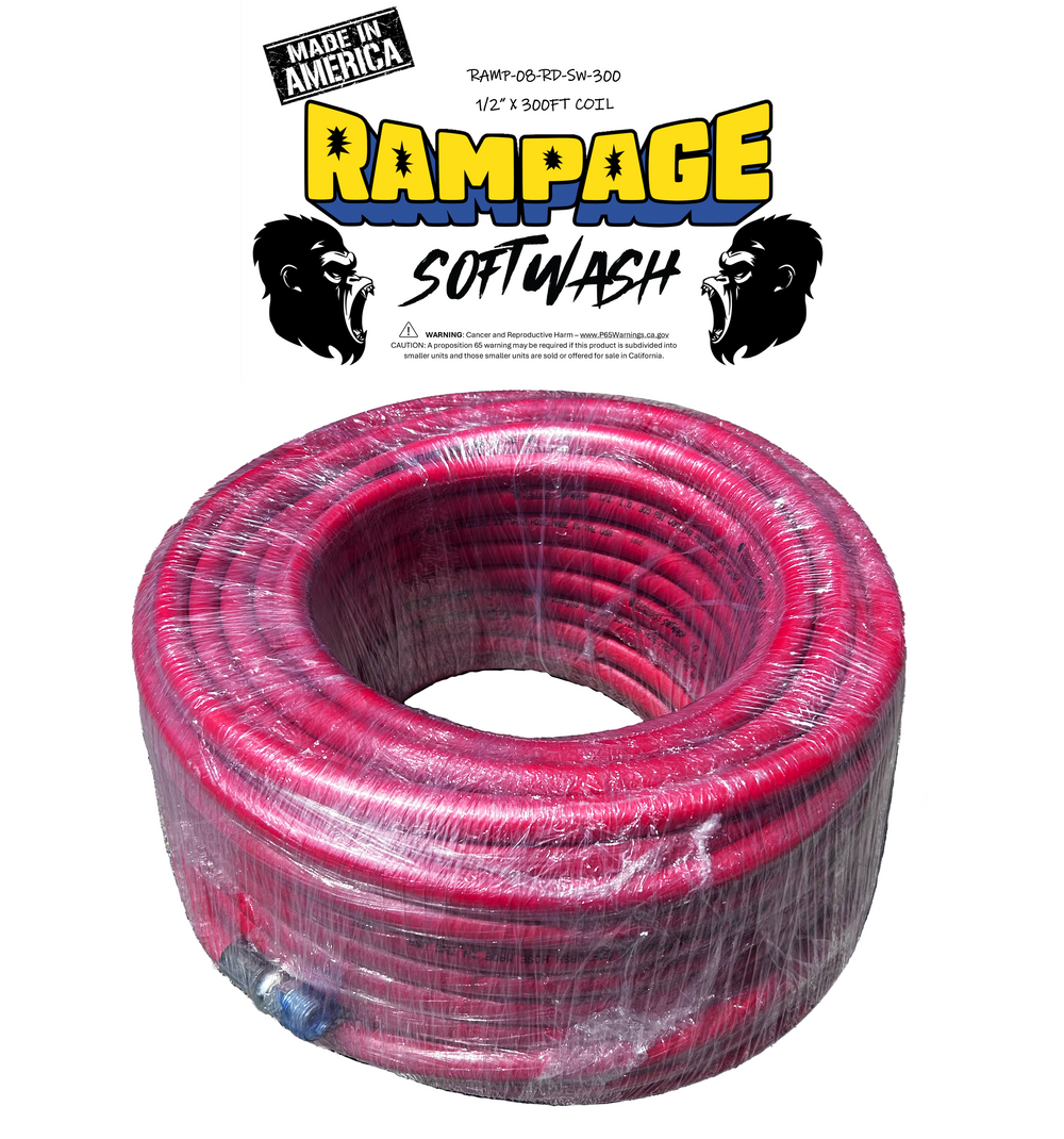 Rampage 1/2" Red 300' softwash hose with crimped ends