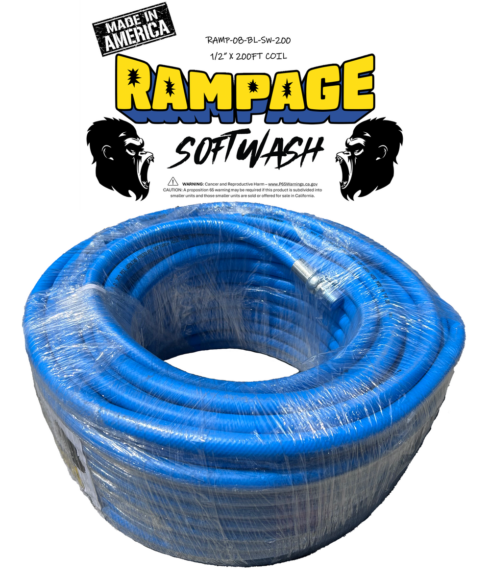 Rampage 1/2" Blue 200' softwash hose with crimped ends