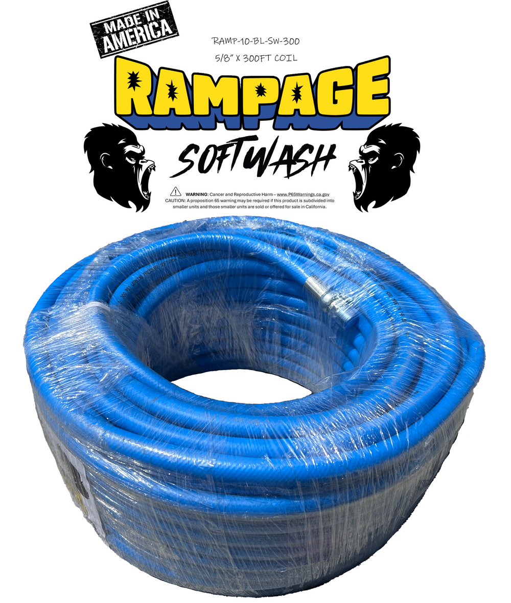 Rampage 5/8" Blue 300' softwash hose with crimped ends