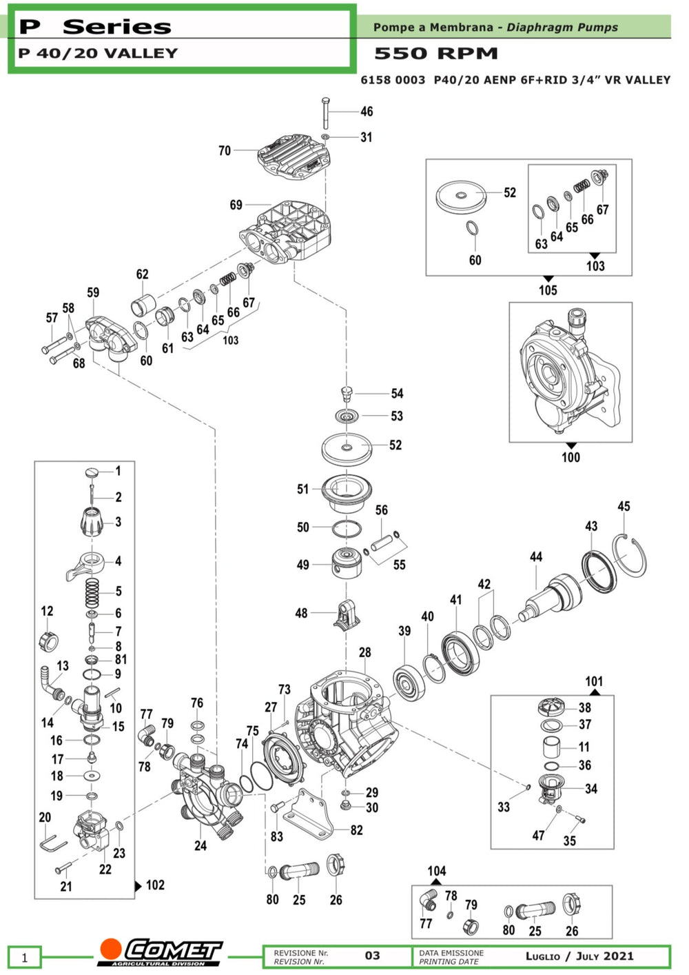 Pump Manifold For Comet P-40 Top and Right side 3218.0563 #69