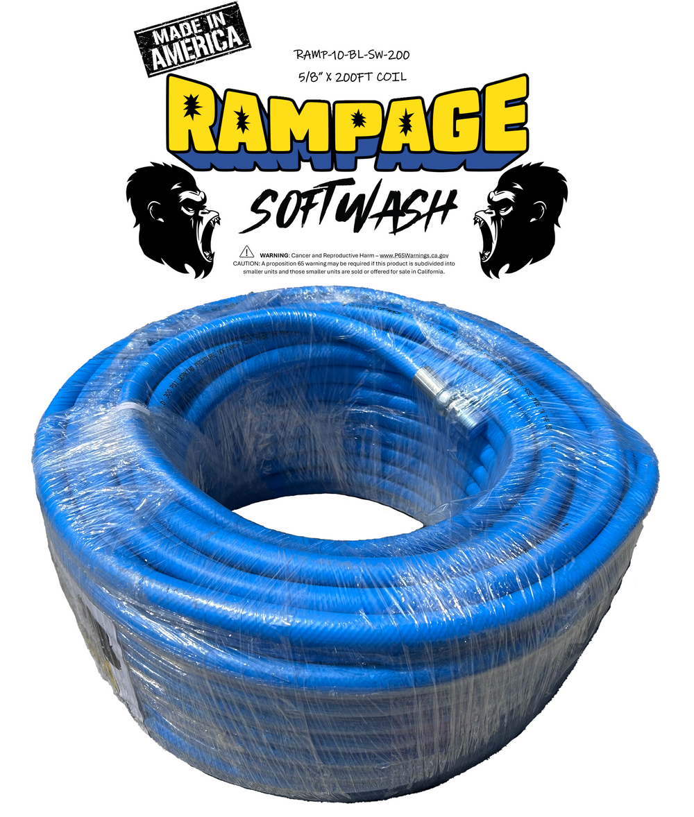 Rampage 5/8" Blue 200' softwash hose with crimped ends