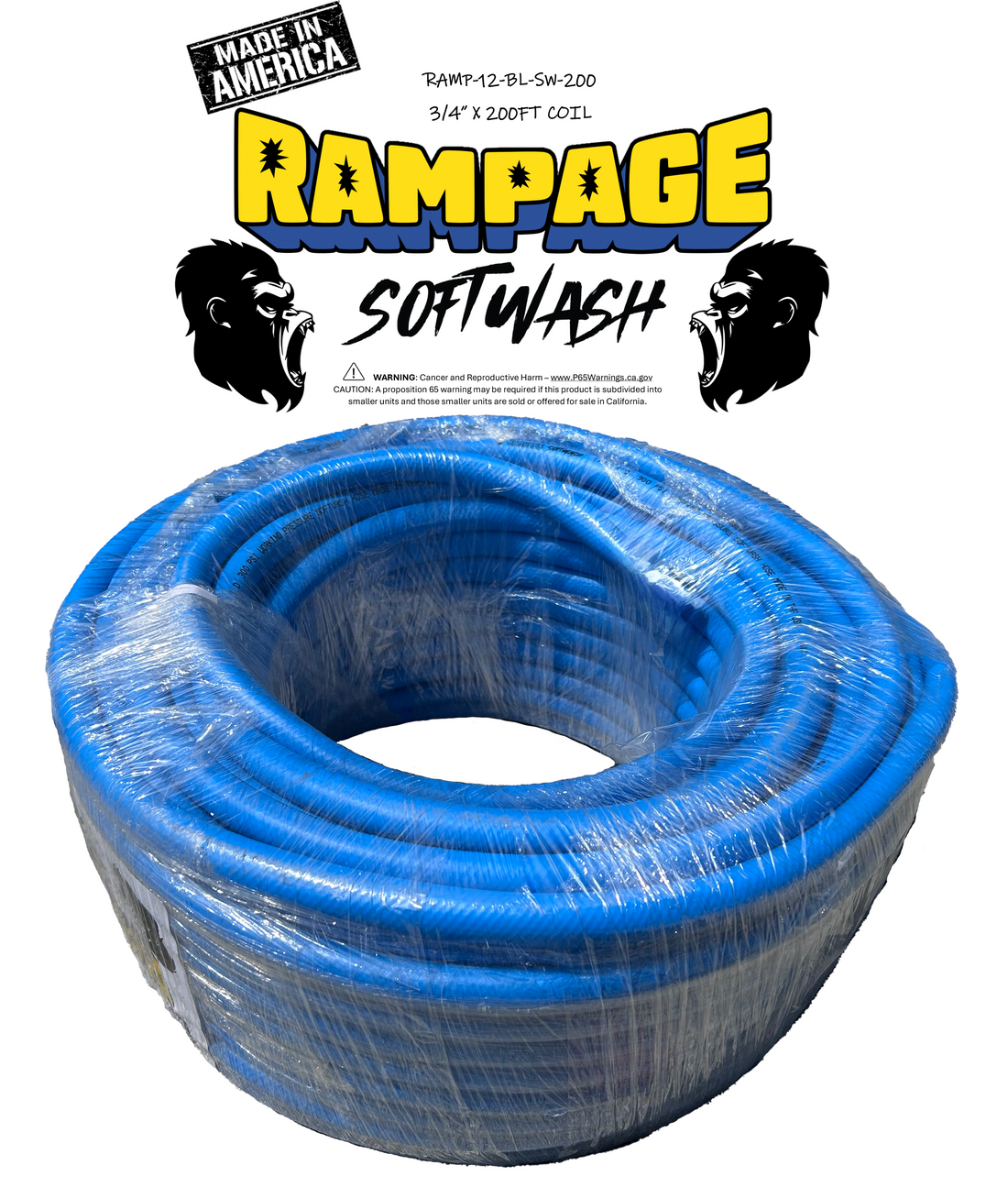 Rampage 3/4" Blue Softwash Hose | 200ft Roll & By-the-Foot