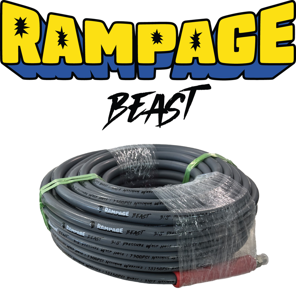 RAMP206-100: RAMPAGE BEAST 100' Smooth Gray 3/8" Double Wire 7300 PSI High Pressure Hose